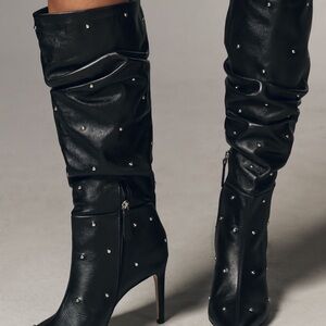 Anthropologie Studded Black Knee-High Stiletto Boots - Women